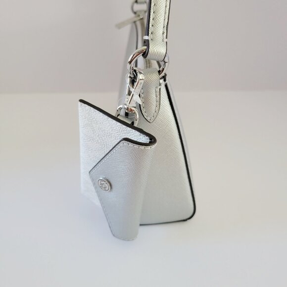 Michael Kors Vincent Medium Pouchette Card Case Silver Shoulder Handbag Metallic - Picture 5 of 7
